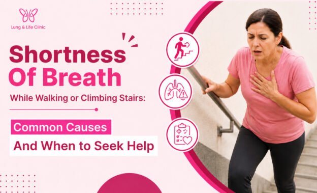 Pulmonologist in Noida assessing a patient experiencing shortness of breath while climbing stairs